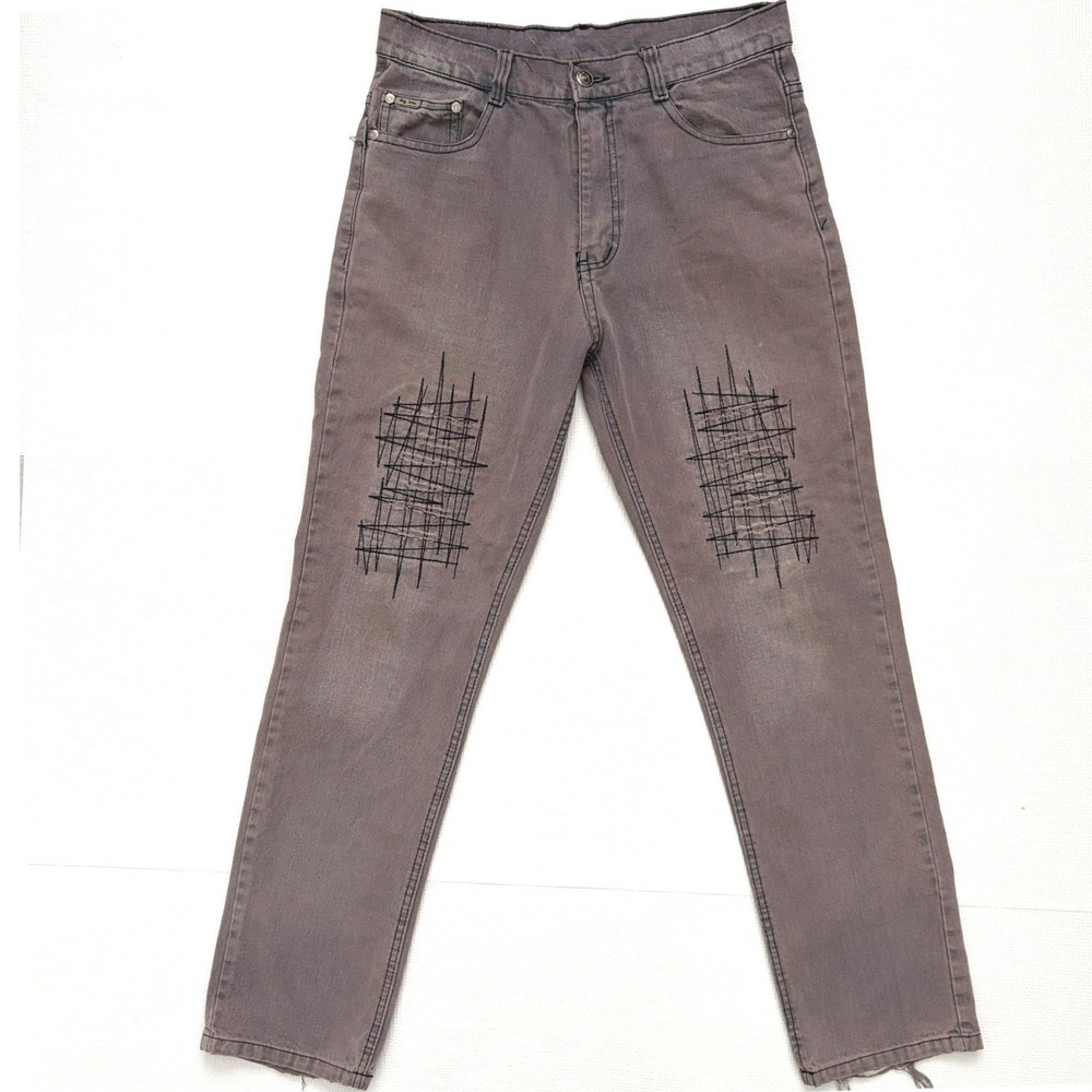Big John Jeans Embroidered Dragon Distressed Grunge 32 Purple Grey